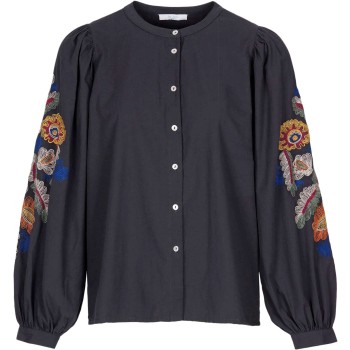 Rikki color embroidery blouse charcoal