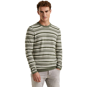 Trui ronde hals katoen modal streep mulled basil