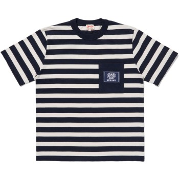 Daoulas T-shirt dark blue ecru striped