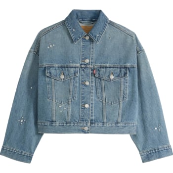 Loose crop trucker jacket trip on drip