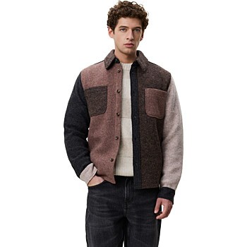 Wool Colourblock Overshirt Mole Brown