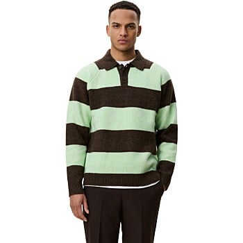 Striped melange knit polo mountain grey