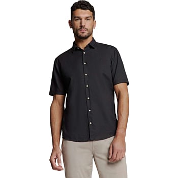 Shirt Short Sleeve Solid With Linen Black