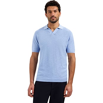 Pullover Short Sleeve V-Polo Slub Blue