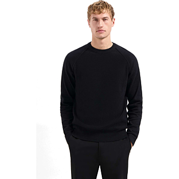 Pullover Crewneck Solid Waffle Knit Black