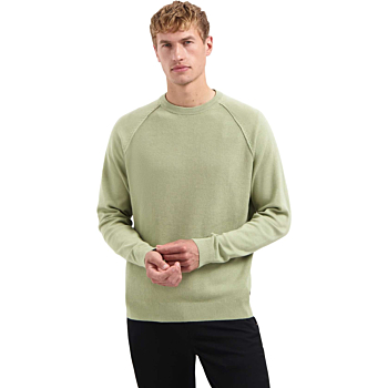 Pullover Crewneck Solid Waffle Knit Light Moss