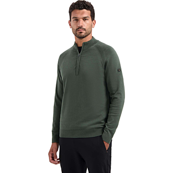 Pullover Half Zip High Collar Solid Dark Green