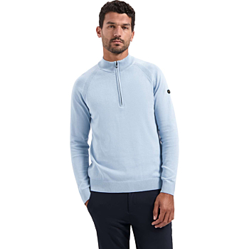 Pullover Half Zip High Collar Solid Dusty Blue