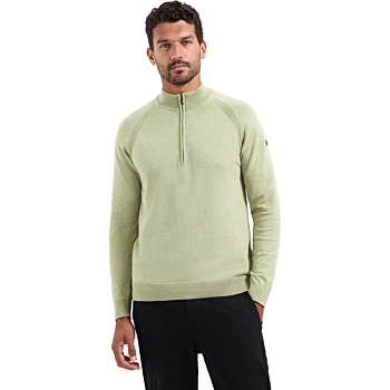 Pullover Half Zip High Collar Solid Light Moss