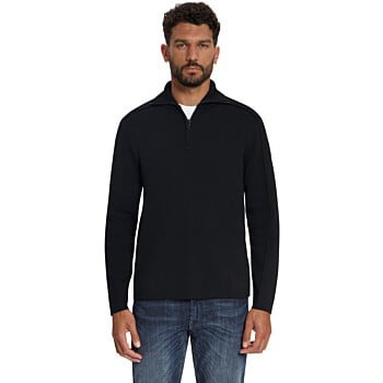 Pullover Wing Collar Half Zip Relie Black