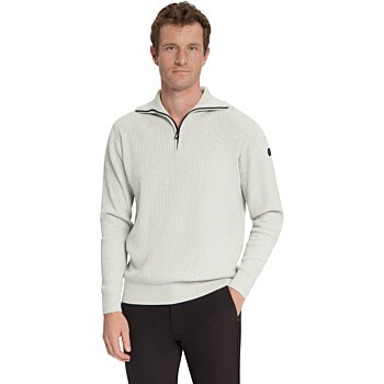 Pullover Half Zip Wing Collar Tuck Light Grey Mela