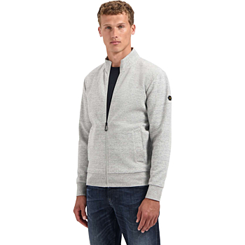Sweater Full Zip Stand Up-Collar Re Grey Melange