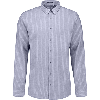 Shirt Vertical Small Stripe With Li Indigo Blue