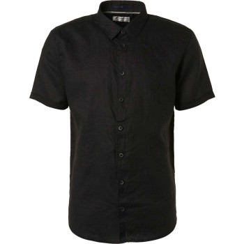 Shirt short sleeve linen solid black