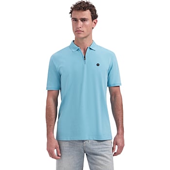 Polo Short Sleeve Zip Garment Dyed Seablue