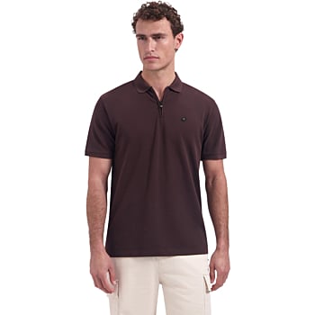 Polo Short Sleeve Zip Garment Dyed Dark Brown