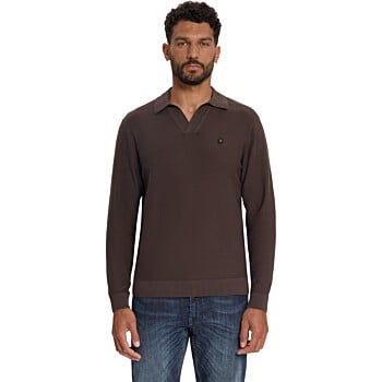 Pullover V-Collar Shoulder Detail Dark Brown