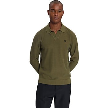 Pullover V-Collar Shoulder Detail Moss