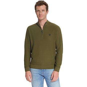 Pullover Half Zip Shoulder Detail Moss