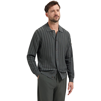 Cardigan Full Button Polo Jacquard Dark Steel
