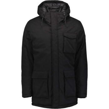 Jacket long fit hooded double front black