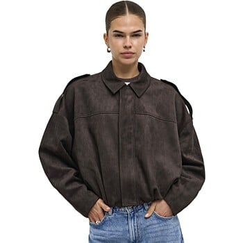 ONLMOON-STINA FAUX SUEDE BOMBER PNT NOOS Chocolate