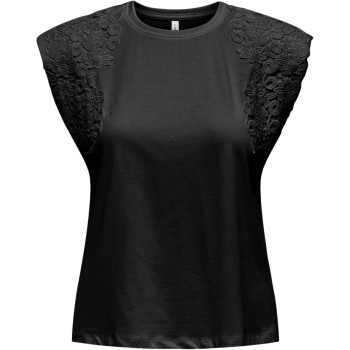Zwart Katoenen Zomer T-shirt met Extra Korte Mouw - Only