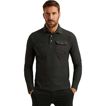 Long sleeve polo structured pique Dark Grey