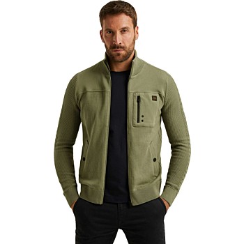 Zip jacket knit sweat combination Oil Green