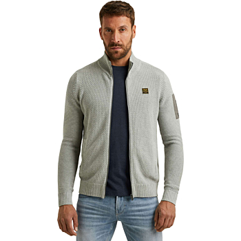 Zip jacket cotton structure knit Light Grey Melee