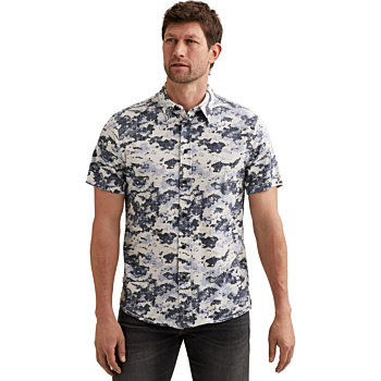 Short Sleeve Shirt Print on pique Vintage Indigo