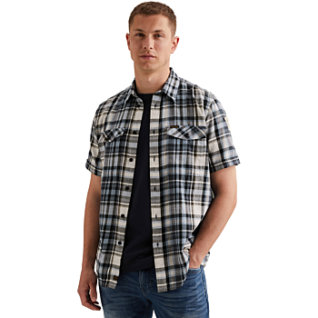 Short Sleeve Shirt Slub Check Vintage Indigo