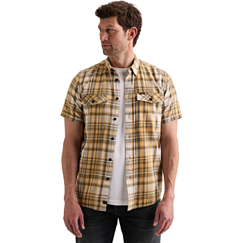 Short Sleeve Shirt Slub Check Apricot Cream
