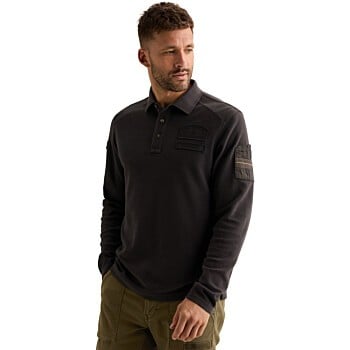 Long sleeve polo waffle jersey car Obsidian