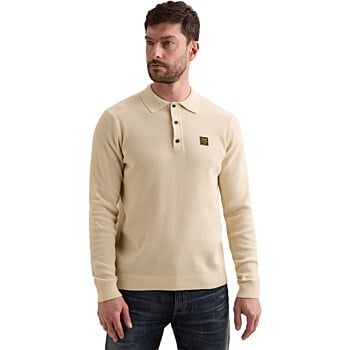 Long sleeve polo structure knit Bone White