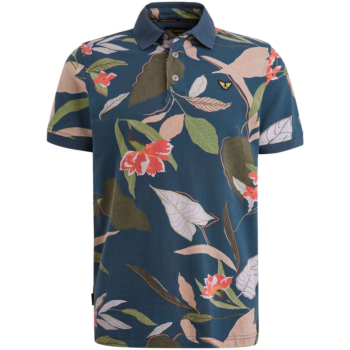 Polo korte mouw met print pique salute blue