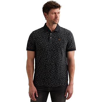 Short sleeve polo printed fine piq Carbon