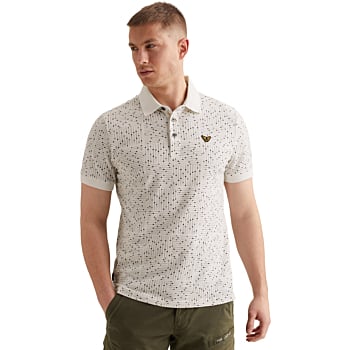 Short sleeve polo printed fine piq Egret