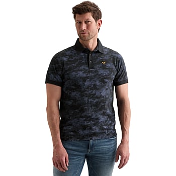 Short sleeve polo printed slub jer Carbon