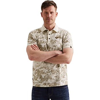 Short sleeve polo printed slub jer Egret