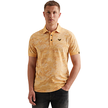 Short sleeve polo printed slub jer Apricot Cream