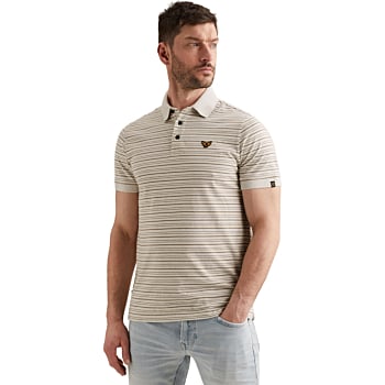 Short sleeve polo yarn dye jersey Egret