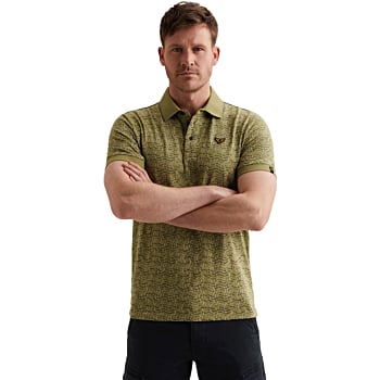 Short sleeve polo slub jersey aop Mosstone