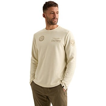 Long sleeve r-neck structure pique Bone White