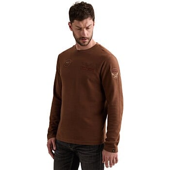 Long sleeve r-neck structure pique Cappuccino