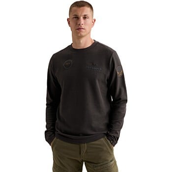 Long sleeve r-neck structure pique Obsidian