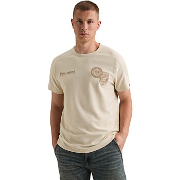 Short sleeve r-neck structured piq Bone White