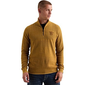Half zip collar cotton modal struc Amber Gold