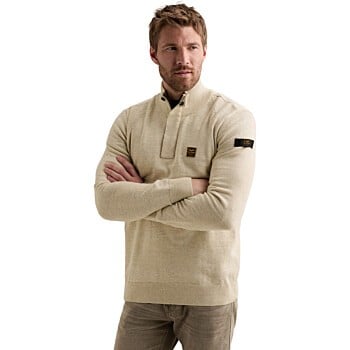 Half zip collar cotton rib melee k Bone White