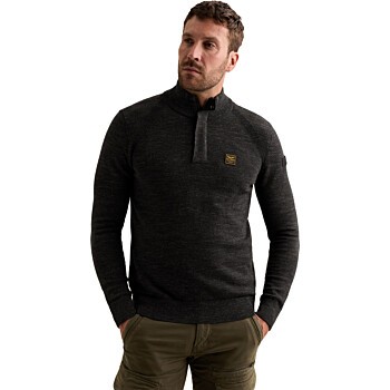 Half zip collar cotton rib melee k Black